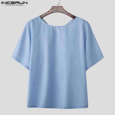 Summer Men Short Sleeve Striped Back Bow Knot Ruffled Party T-shirts
