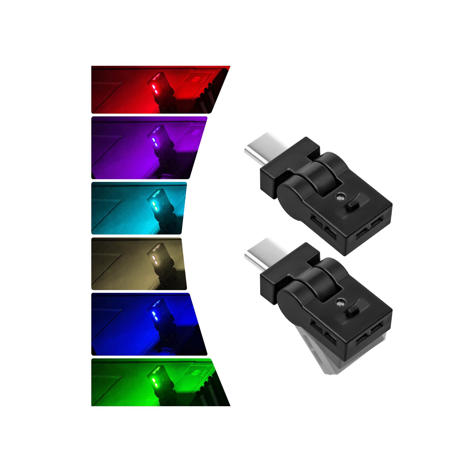 

Светодиодный автомобильный 8 переключаемых лучей Память Автоматический окружающий Мини RGB Окружающий автомобильный Легкий USB Упаковка из 2 Type-C Света, Type-A, Цвета, Направление, Поворот на 180°, чёрный