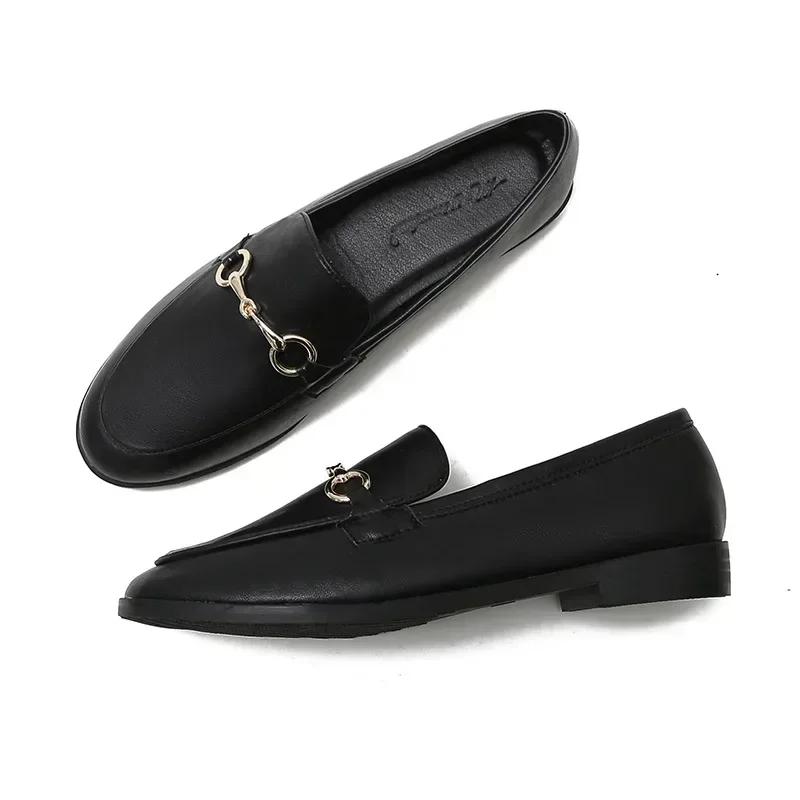 Damesko Damer Flate Mote Vintage Britisk Lær Oxford Loafers Størrelse 44 Komfortable Casual Grunne Flats Gull Logo