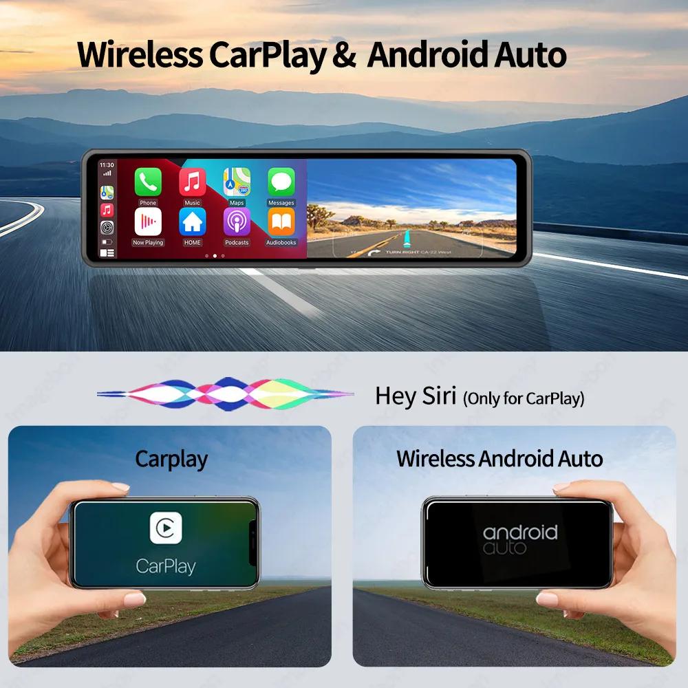 4K Car DVR 9.66/11.26” Wireless Carplay Android auto DashCam for Rear view Camera Mirror 1080P Video Drive Recorder  Wifi GPS