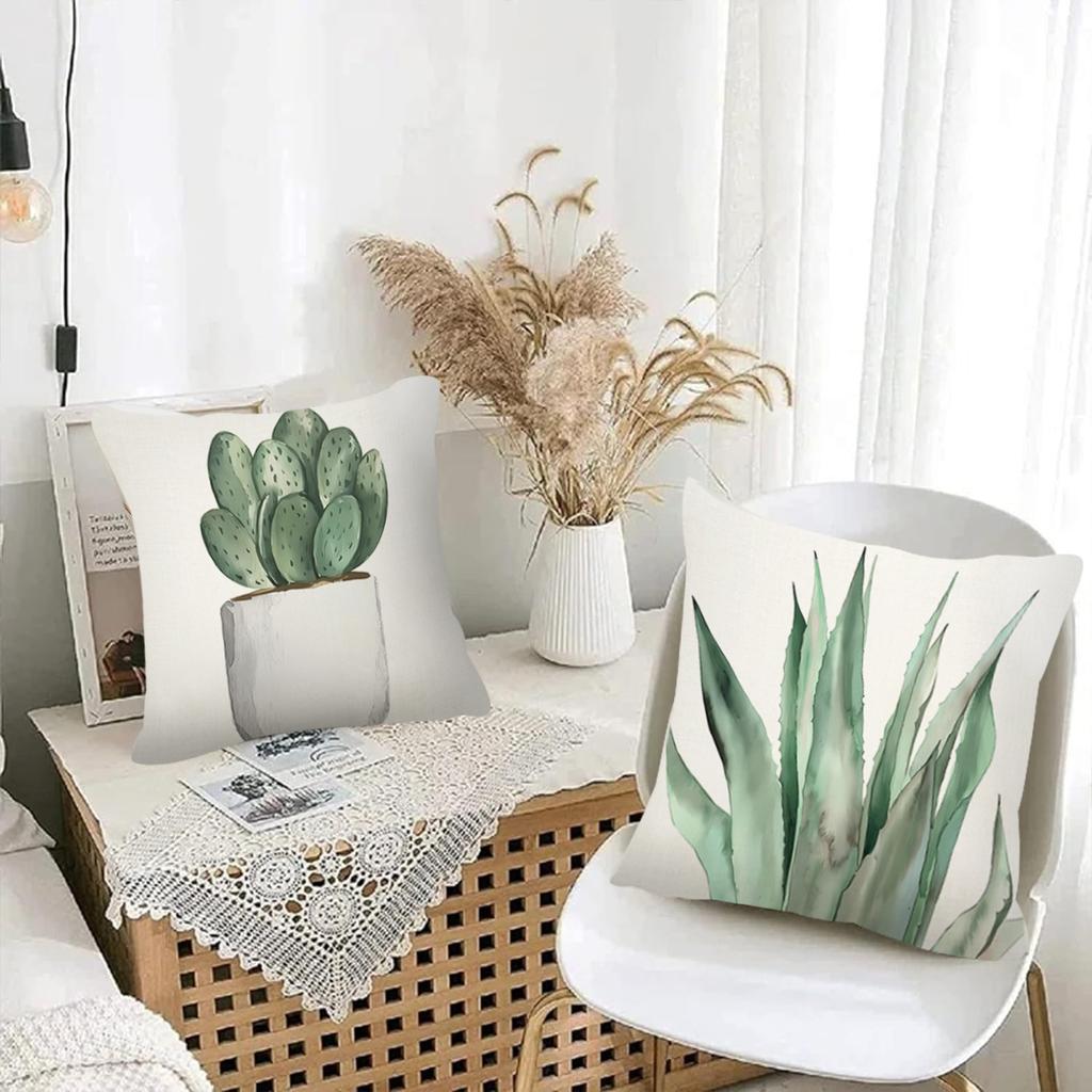 Cactus Plant Print Home Decor Pillowcase Bedroom Living Room Sofa Decoration Polyester Cushion Cover With Zipper