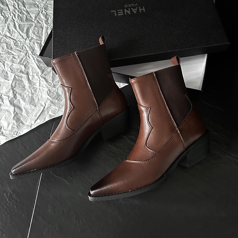 Fashion 2024 Autumn Women Boots Ankle Boots Modern Boots Pointed Toe Leather Shoes Western Chelsea Ladies Shoes Retro Modern Boots