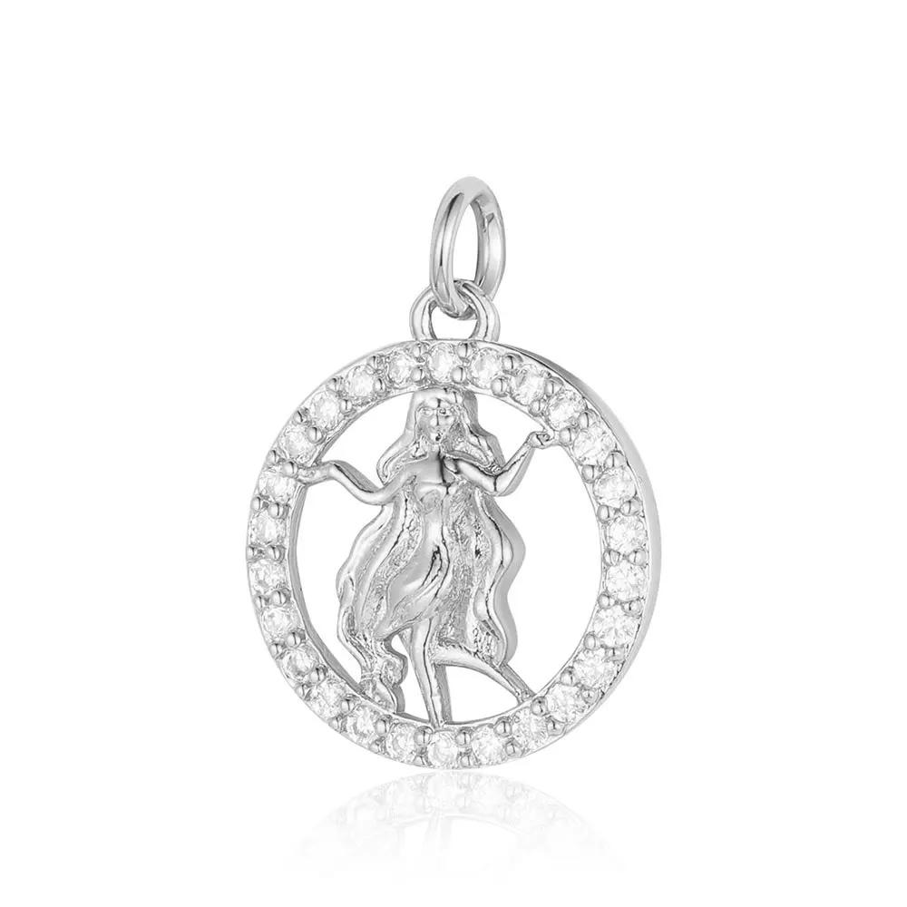 Zodiac Sign Copper Zricon Charm Round Constellation Capricorn Taurus Aries Pendant for Bracelet Necklace Making