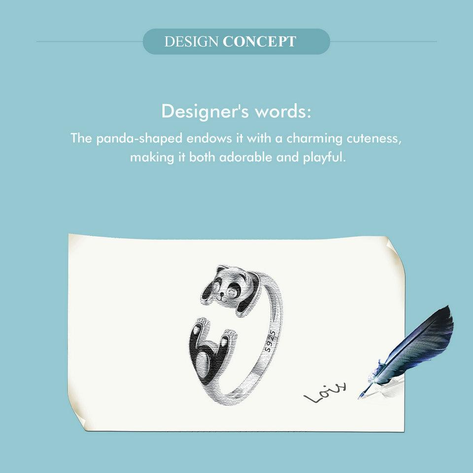 WOSTU 925 Sterling Silver Black&White Panda Open Rings Women Unique Jewelry Cute Chinese Pandas Animal Ring Girl Birthday Gift