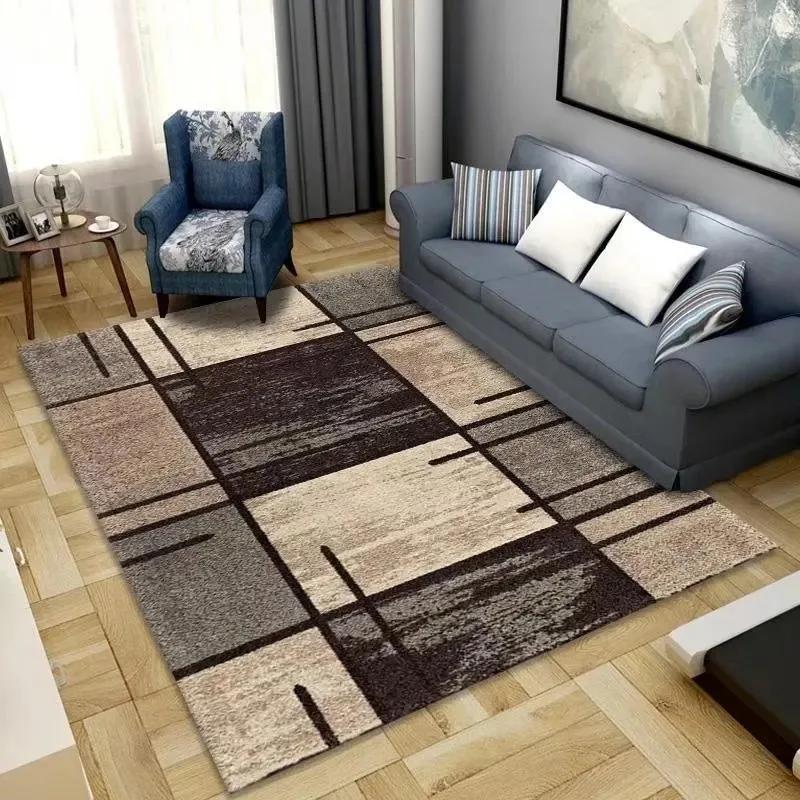 Nordischer brauner Druckteppich für Wohnzimmer Schlafzimmer Dekor Zuhause Boden Große Größe Matte Rutschfest Couchtischbereich Teppich Badezimmer Fußmatte