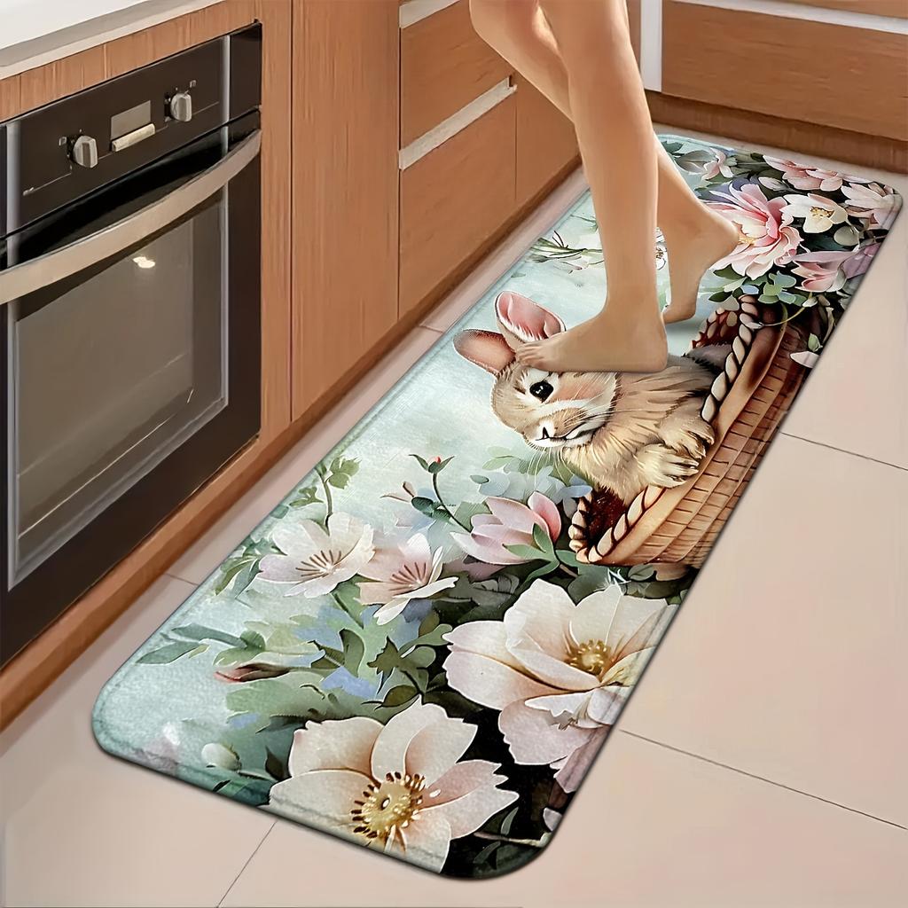 1Pcs Anti Fatigue Kitchen Rugs, Charming Rabbit Print Waterproof Non-Slip Thick Cushioned Kitchen Mat Heavy Duty Comfort Standing Mat for Kitchen