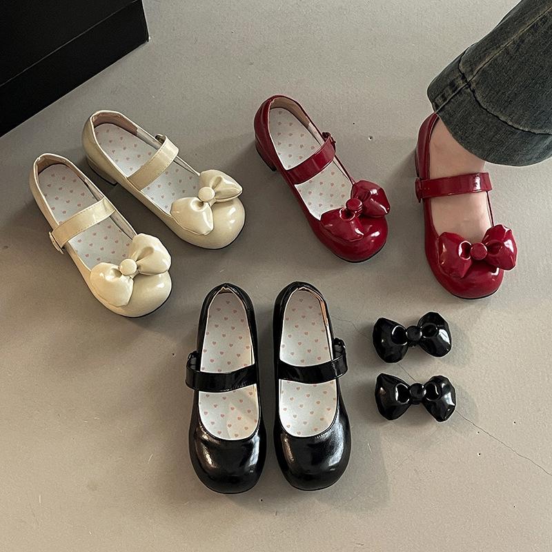 Fashion high-heeled Mary Jane shoes women's summer design sense small leather shoes removable bow with skirt thick heel single shoes