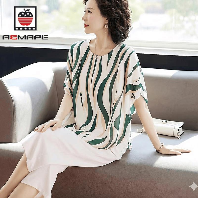 AEMAPE Women s Summer Chiffon Striped Two-Piece Set