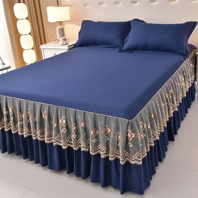 

Lace Bed Skirt with Pillowcase Solid Color Bed Cover Skin-friendly Mattress Protector Cover Brushed Bed Linen for Home 3PC 99X190CM