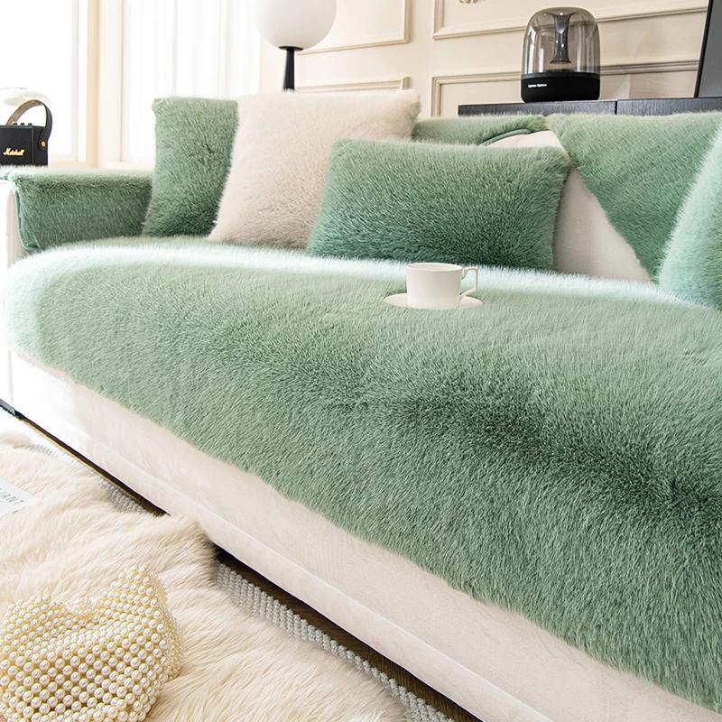 Thicken Mink Plush Sofa Towel Winter Warm Sofa Covers L-shaped Sectional Non-slip Couch Slipcovers Washable Mat for Living Room
