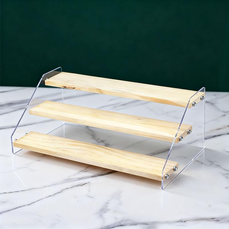 Acrylic Tiered Display Storage Shelf 2-5 Layers Wooden Ladder Organizer for Figure Collectible Showcase Use