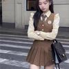 Women's British Style College Uniform: Vest, Shirt & Pleated Short Skirt 3-Piece Set for Spring & Autumn