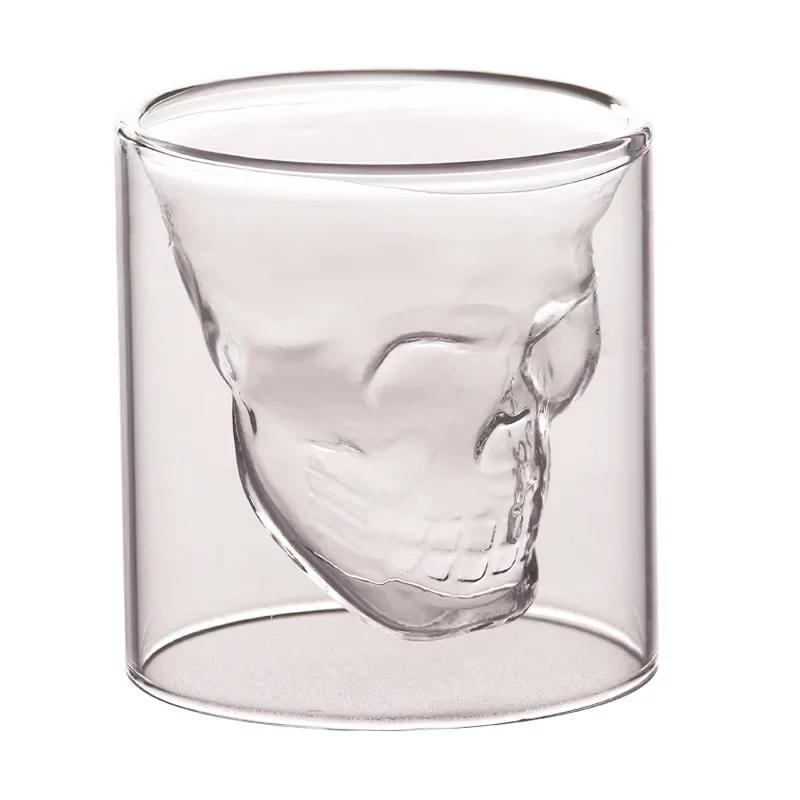 

75ml/2.5oz Double Walled Horror Skull Whisky Glass Halloween Household Skull Head Transparent Coffee Juice Mug Drinking Bar Beer