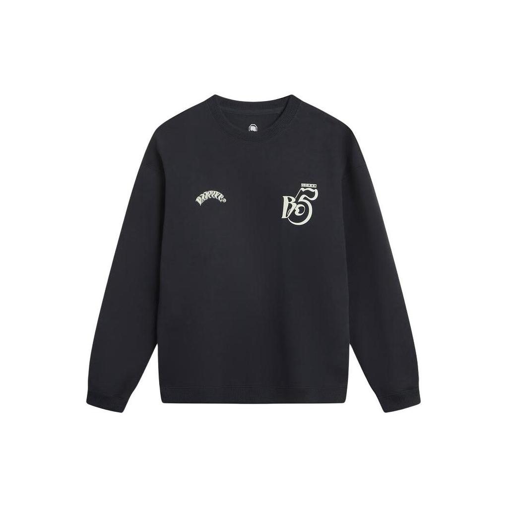 Li Ning Badfive Printed Crew Neck Casual Pullover Sweatshirt Men Sweatshirt Black AWDU091-5