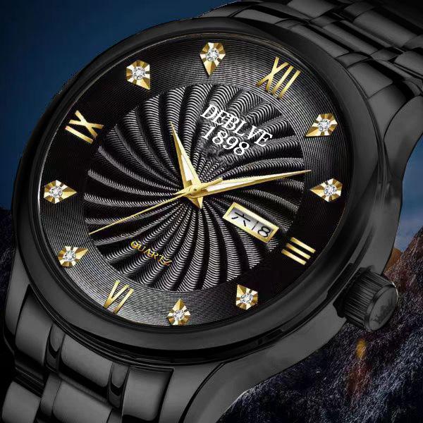Men's Swiss Double Calendar Watch with Alloy Steel Band, Waterproof & Luminous.