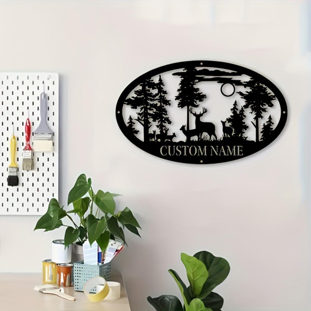 Metal Wall Art Deer Tree Mountain Scene Nature Themed Metal Sculpture Hanging Decor Custom Made Rustic Tin Sign Gift for Nature Lovers