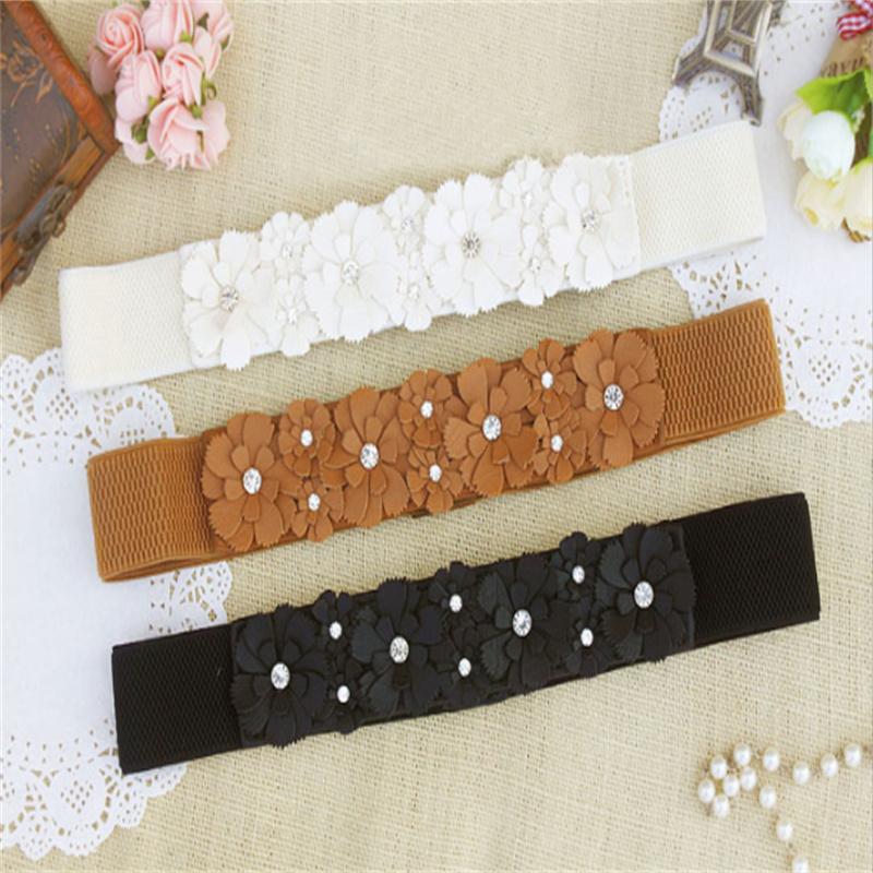 Women Skinny Elastic Belt Ladies Fashion Buckle Stretchy Wide Waist Belt for Dresses Flower Waistband Gift Cloth Accessory