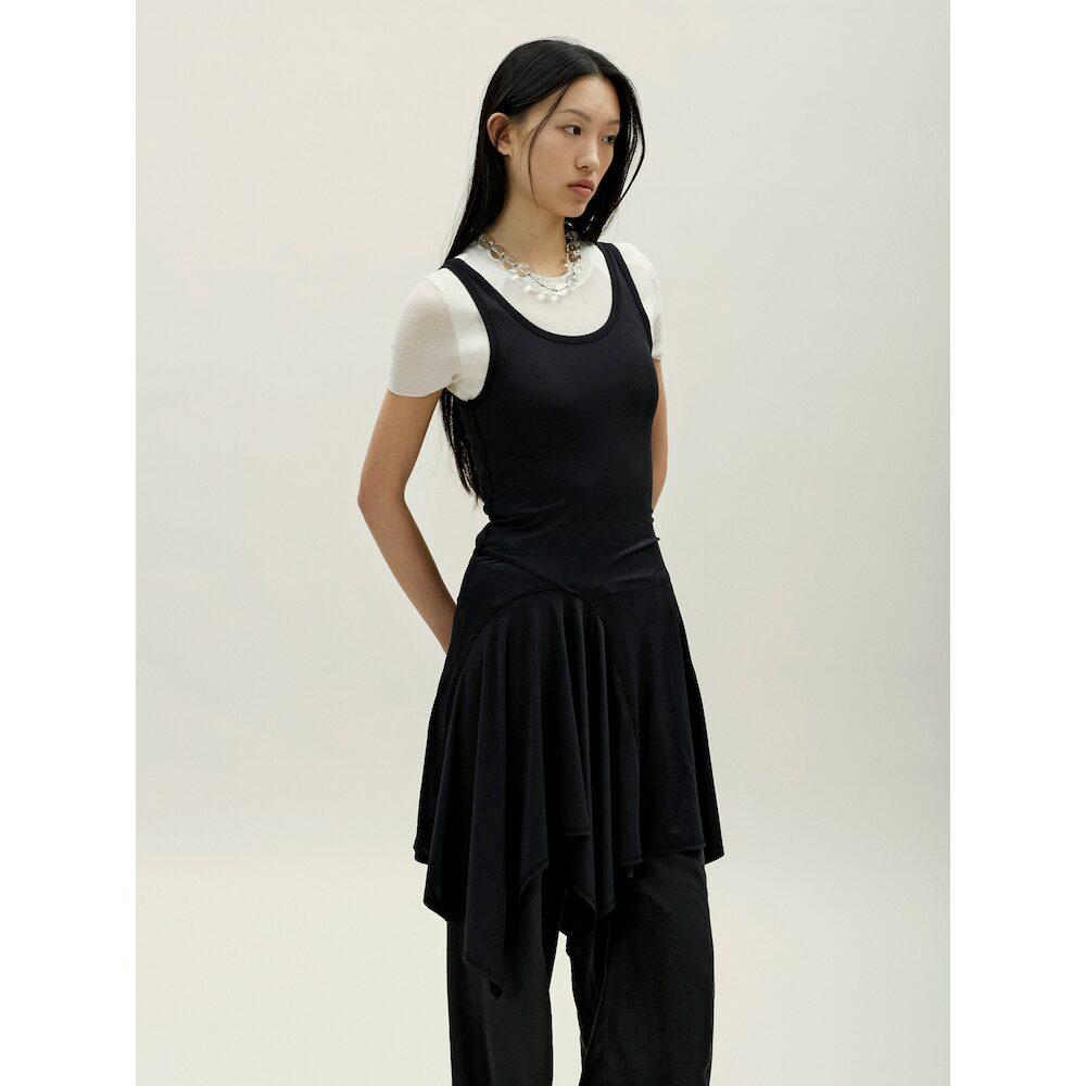 Anggae Petal Jersey Dress Black