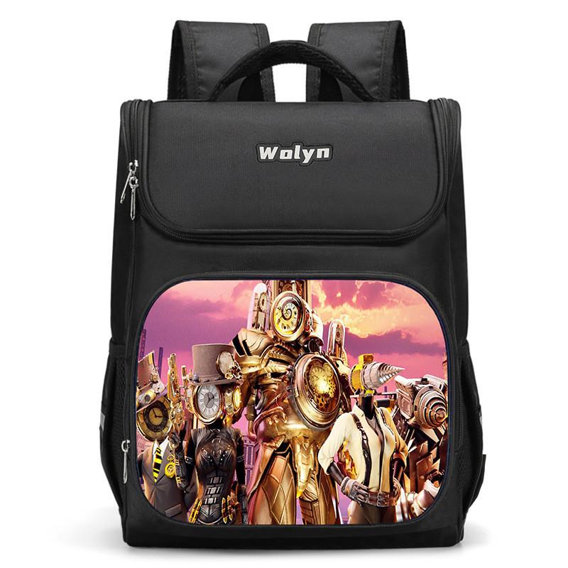 Trendy Nylon Student Backpack With Titan Monitoring Man Design For School Use
