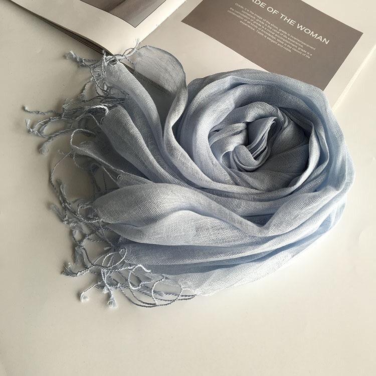 Japanese Fashion Pure Linen Scarf Solid Color Four Seasons Available Shawl Sunshade Fashion Women Silk Scarf Direct Supply