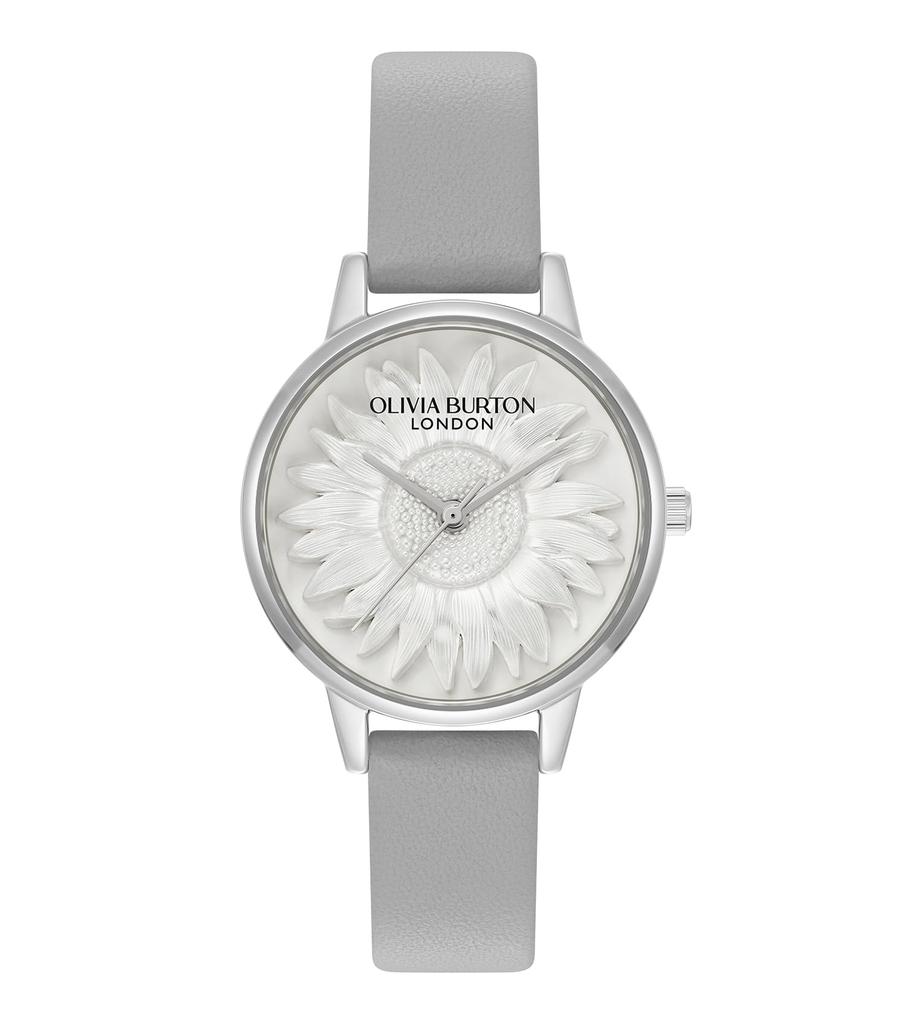 Authorized Dealer Olivia Burton Watch 24000223 3D Flower Midi Silver White Earl Grey Leather [OLIVIA BURTON] Women's