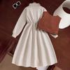 Girls' Retro Spring Suit: Belted Vest & Long-Sleeve Dress Set