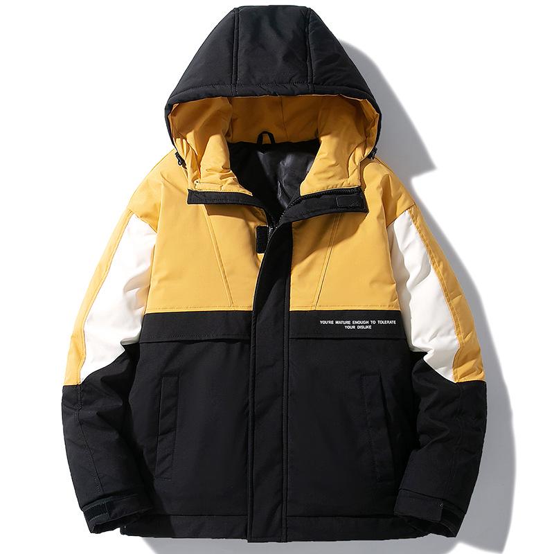 2025 Men's Color Block Hooded Down Jacket - Trendy Korean Style, Thick & Loose Fit for Autumn/Winter