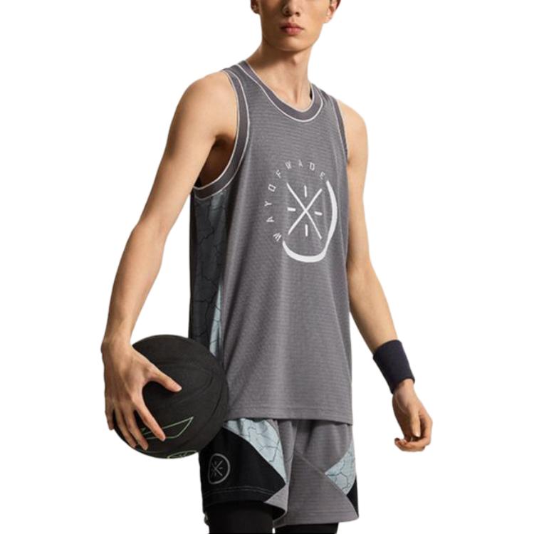Li Ning Wade Series Letter Print Moisture Wicking Comfortable Breathable Basketball Vest Men Tops Shadow-Gray AAYU063-1