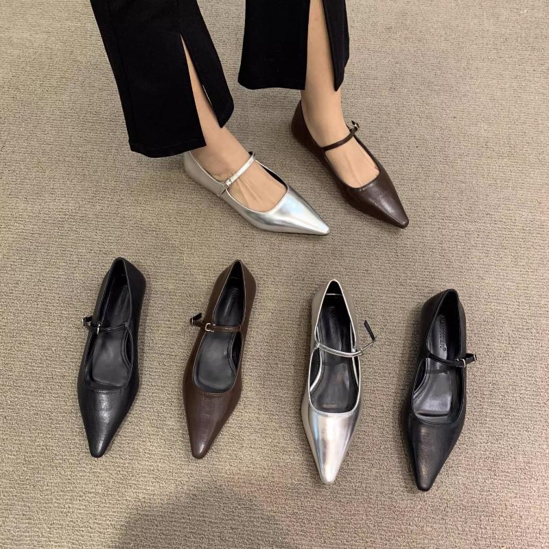 Fashion Flat Shoes for Women 2025 Spring Autumn New Mary Jane Shoes Low Heel Pointed Flat Bottomed Women's Shoes Plus Size 42 43 44