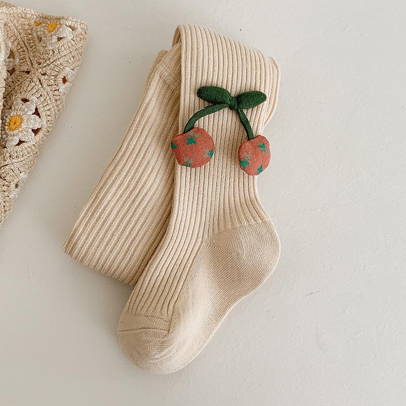 

Детские колготки весна и осень новые хлопковые трусы для девочек, милый вишневый комбинезон, детские колготки средней толщины XL/125-140CM