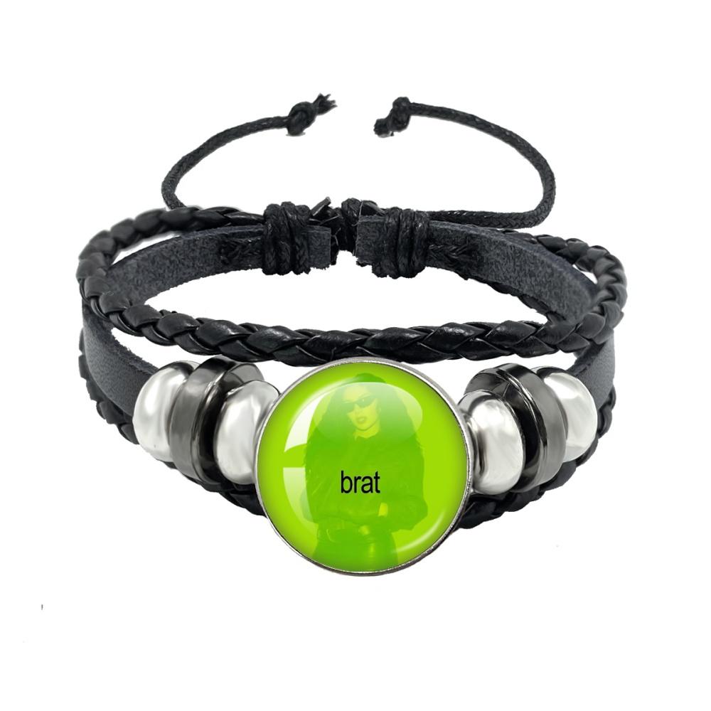 Album BRAT Charli XCX Kreatives Schwarzes Seil Knopf Glas Cabochon Lederarmband Schmuck Charme Fans Geschenk