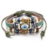 Bohemian Multilayer Braided Leather Bracelet with Eye Beads, Adjustable Couple Wristband