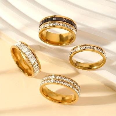 Koreanischer Stil Titanstahlring Besetzt mit vollem Diamant Drehbarer Römisches Zifferblatt Mode Ring i Edelstahl Schmuckfabrik