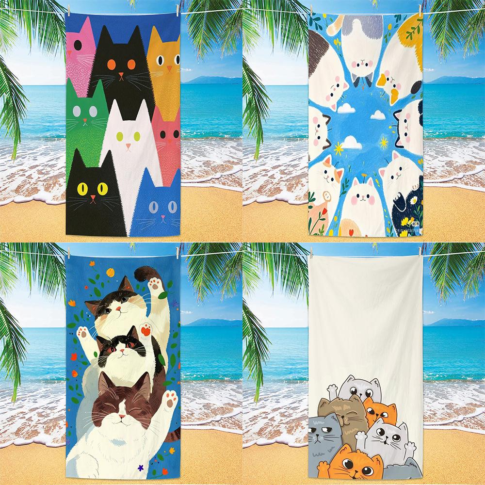 Cute and Cute Cat Cartoon Microfiber Beach Towel Quick Drying Lightweight Absorbent Bath Towel Outdoor Travel Pool Bath Towels