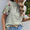 Summer New Embroidered Printed Loose Women's Shirts Short Sleeve Fashion Elegant Blouse Women Tops Stand Collar Slim Fit Shirt Female Clothing 26429