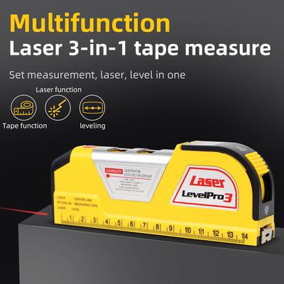 3 in 1 Laser Wasserwaage Multifunktionales Laser Maßband Horizontales Messgerät Vertikales Ausrüstungs-Wasserwaage Lineal mit eingebautem 2,5 m Band