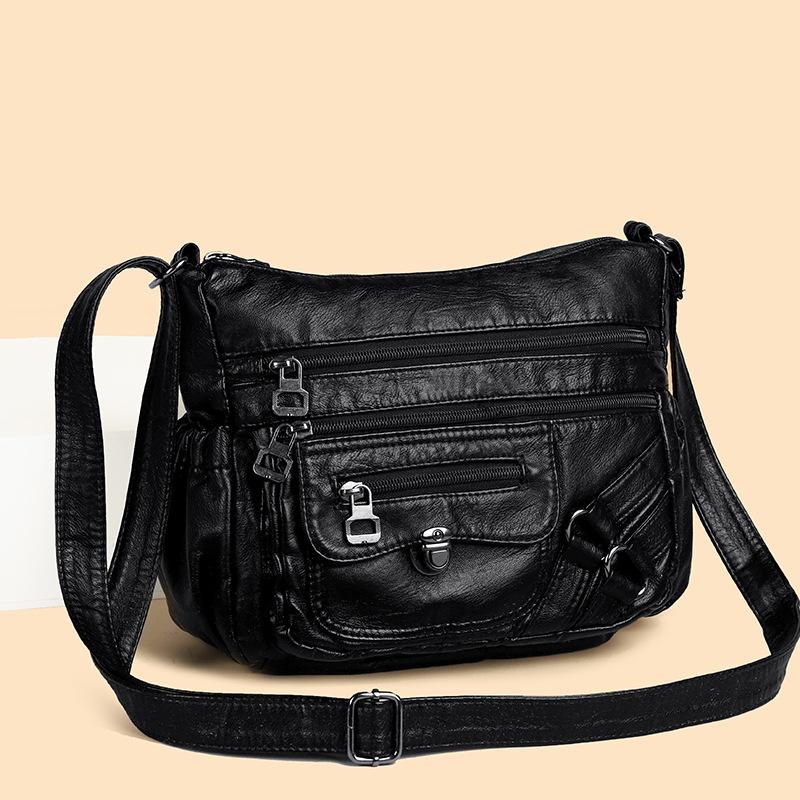 

New trendy fashion women s bag shoulder bag lightweight pu soft leather crossbody simple mother bag чорний
