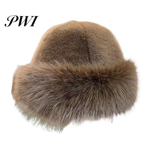 Protective Hairstyle Hat Women Winter Thick Plush Faux Fur Heat Retention Windproof Mongolia Style Knit Cap Bucket Solid Color Outdoor Cycling Skiing