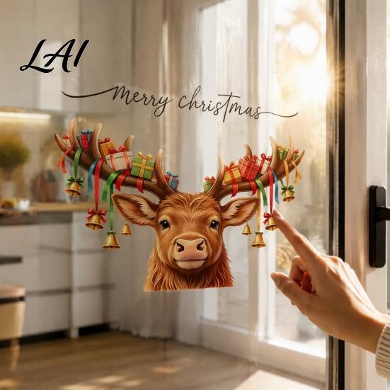 DIY Layout Stickers Christmas Reindeer Static Window Cling No‑Glue Winter Cute Elk Glass Sticker Indoor Outdoor Decor Waterproof PVC Merry