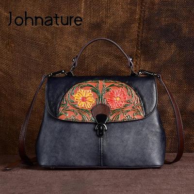 Retro Handmade Embossing Genuine Leather Women Bag Luxury Handbag Leisure Cowhide Shoulder & Crossbody Bags