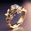 Elegant Flower-shaped Branch-shaped Artificial Gemstone Ring Made of Copper, a Ladies' Jewelry Ring Suitable for Formal Events.