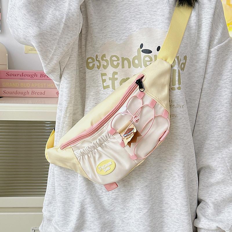 Japanese Cute Contrasting Colors High-value Breast Bag Women's Niche Design Drawstring Messenger Bag Girl Versatile Sports Diagonal Span Bag