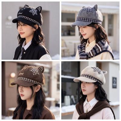 Japanese Style Women's Beret Cat Ears Baseball Cap Popular Newsboy Cap  Autumn and Winter