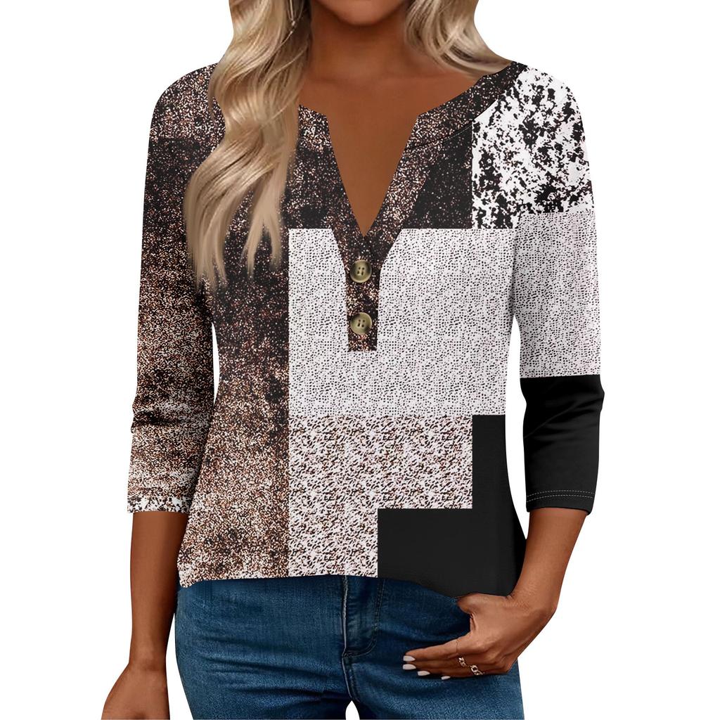 3/4 Sleeve Womens Tops For Women Henely Tops Button V Neck  Loose Fit Dressy Womens Summer Tops