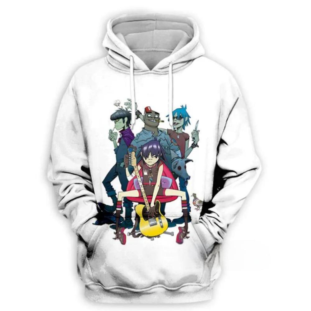 Mikina s kapucí Gorillaz Band s 3D potiskem pro děti, ležérní nadměrný Y2k Harajuku top s kapucí, chlapecká mikina