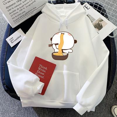Cartoon Panda Bear Bubu Dudu Printing Hoodies Eating Ramen Graphic Sweatshirts Long Sleeve Women Pullovers Kawaii