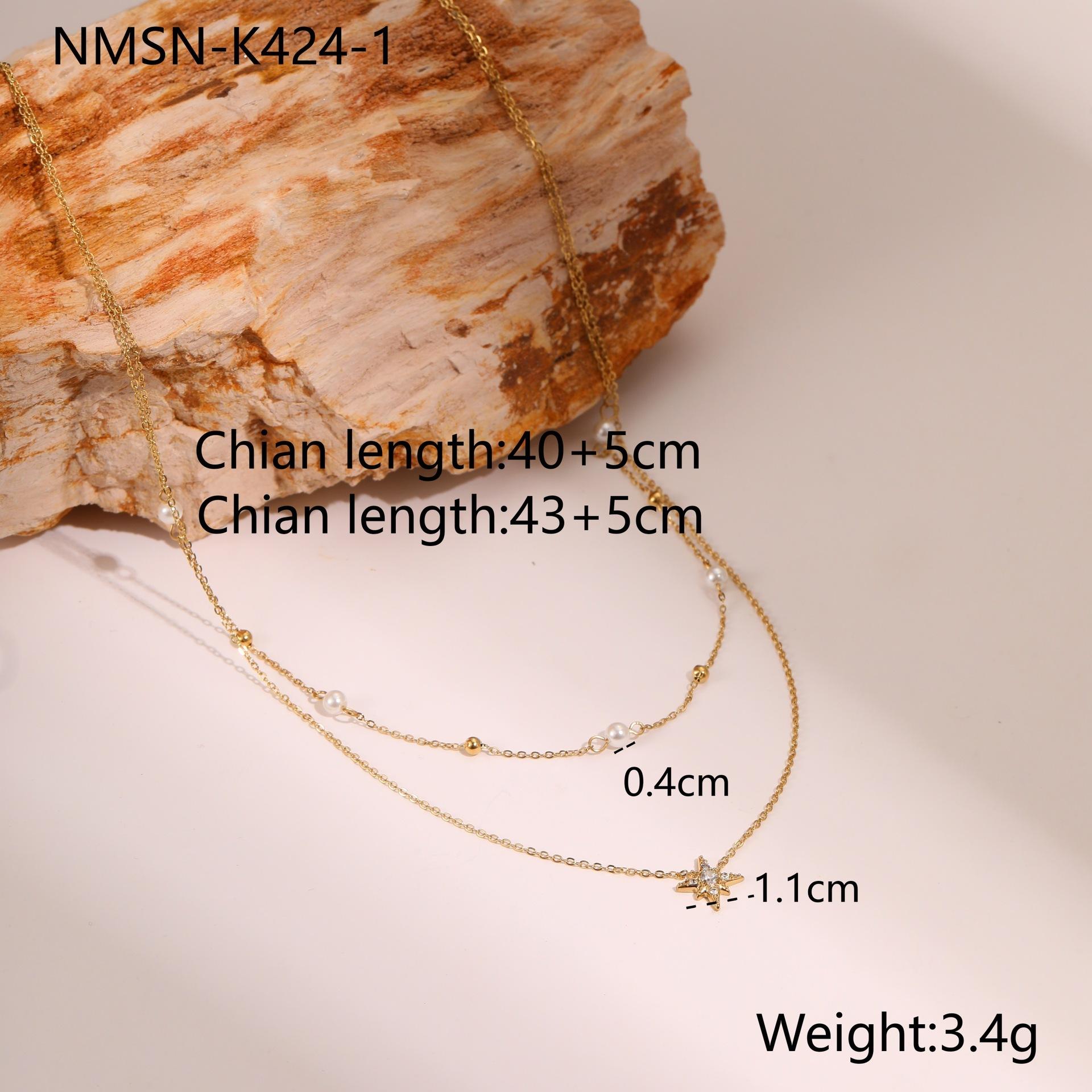 GEMCHIC Women s Double Layer Star Pendant Necklace with Pearls, 18K Gold Plated Stainless Steel Geometric Chain Jewelry 18K