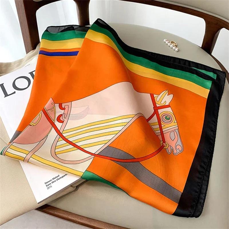 2024 New 70*70cm Silk Satin Hair Scarf Women Handkerchief Printed Female Square Head Bandana Small Neck Muffler Hijab Lady Girl