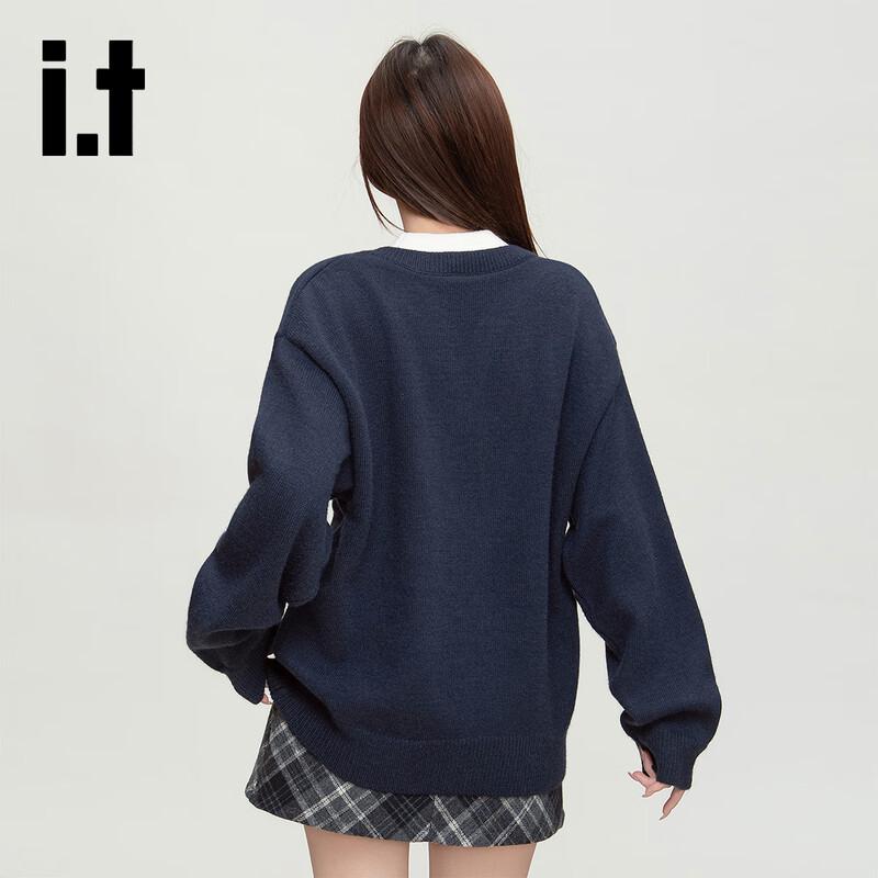 Izzue Faux Two-Piece Round Neck Knit Sweater