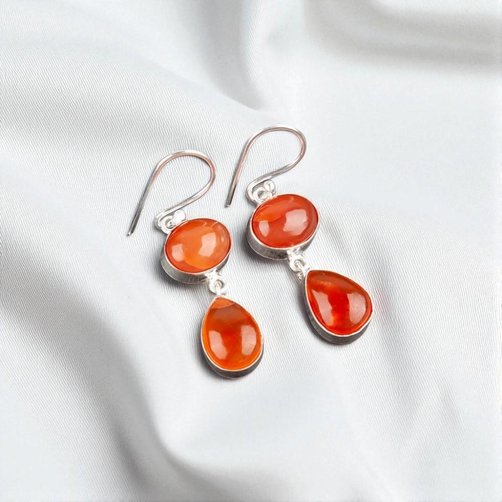 Rare Carnelian Gemstone 925 Sterling Silver Jewelry Handmade Gift Earrings 1.88" EE-73-21
